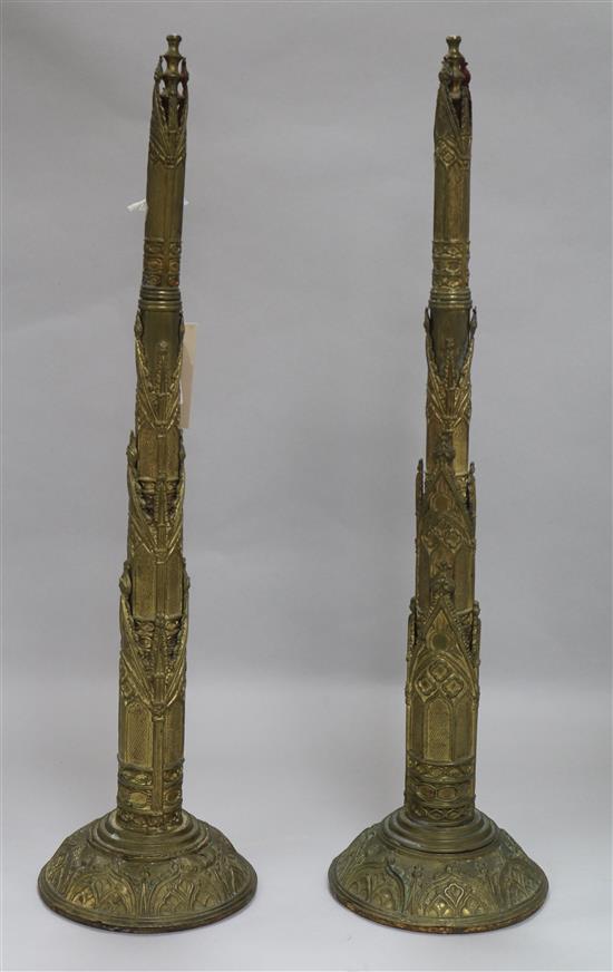 A pair of 19th century metal telescopic fan holders in the Gothic Revival manner